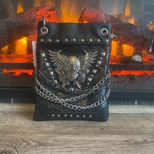 Skull Chain Design Studded Mini Crossbody Bag